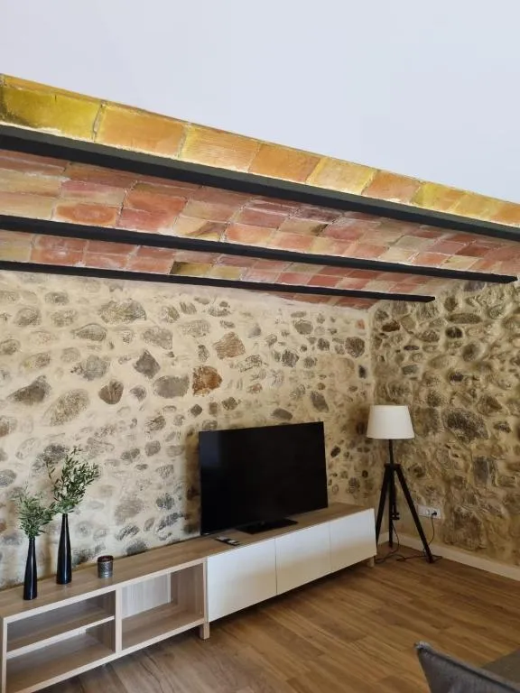 Catalan tile vault above the dry-stone wall of the living room